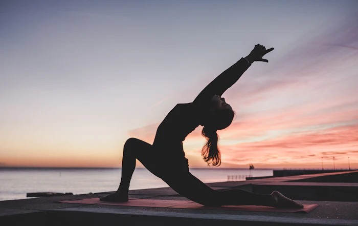 Yoga practice at sunset